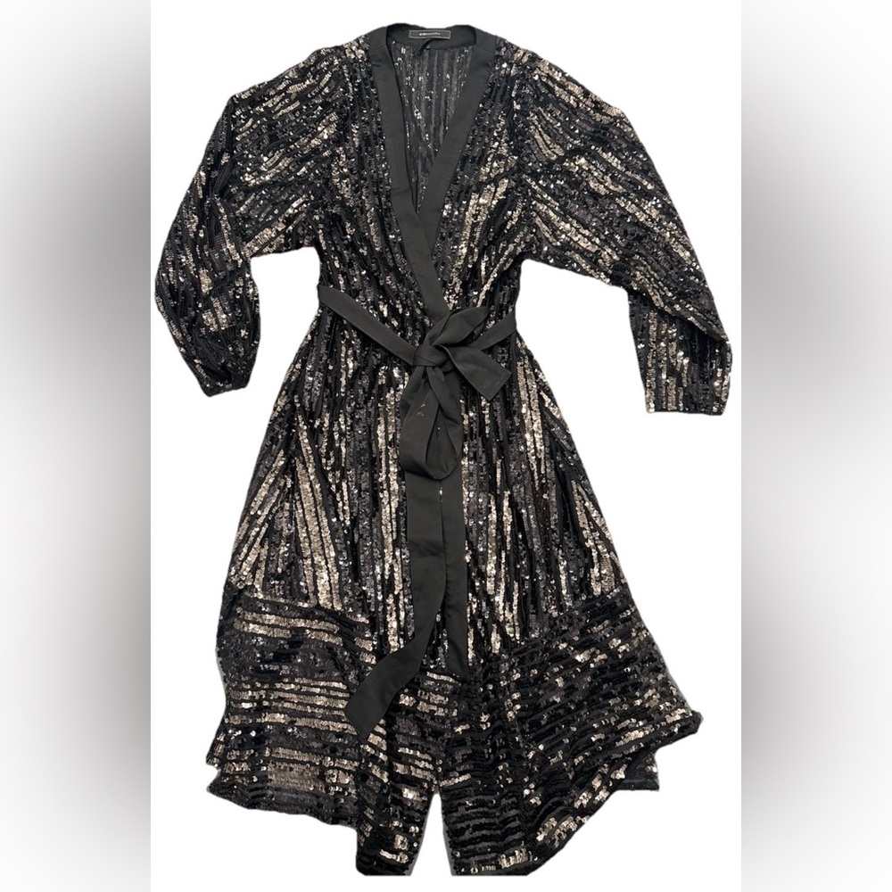 Bcbg Black Sequin Wrap Midi Dress NWOT - Picture 6 of 7